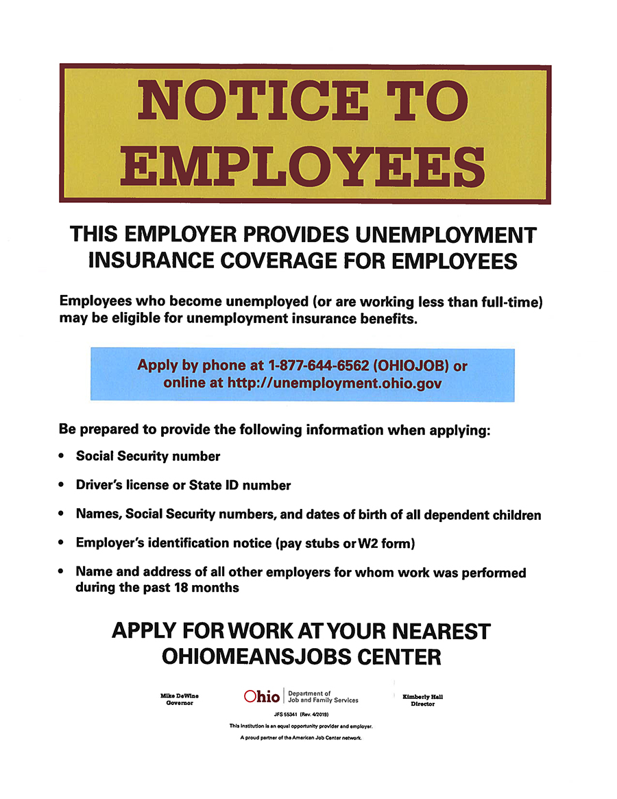 Ohio Notice of Unemployment Insurance poster
